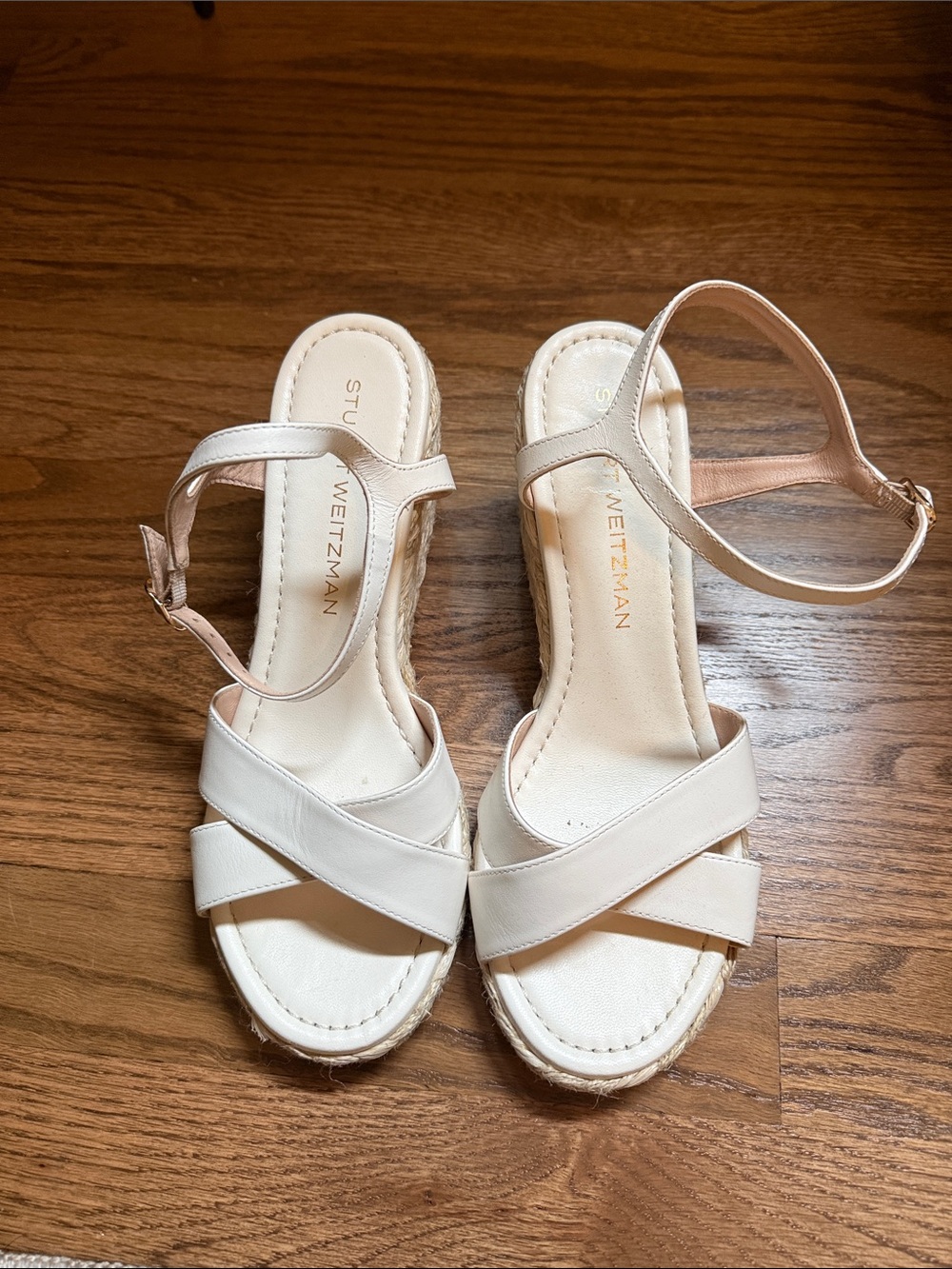 Stuart Weitzman Cream Ankle-Strap Espadrille Sandals